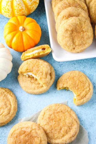 Pumpkin Snickerdoodles with a Cream Cheese Filling