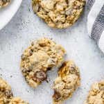 Texas Ranger Cookies-chocolate chip, oatmeal, rice cereal & coconut! These are filled with lots of good stuff. Easy & delish! via bakedinaz.com #cookie #texascookierecipe #chocolatechipcookie #coconutcookies #dessert