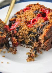 Cherry Chocolate Chip Bundt Cake- this easy from scratch bundt cake is bursting with cherries and chocolate chunks! Finished off with a sweet chocolate ganache. | via bakedinaz.com #bundt #cake #cherry #chocolate #scratch #valentines #dessert