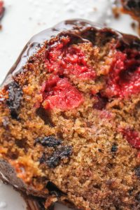 Cherry Chocolate Chip Bundt Cake- this easy from scratch bundt cake is bursting with cherries and chocolate chunks! Finished off with a sweet chocolate ganache. | via bakedinaz.com #bundt #cake #cherry #chocolate #scratch #valentines #dessert