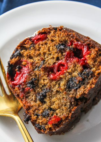 Cherry Chocolate Chip Bundt Cake- this easy from scratch bundt cake is bursting with cherries and chocolate chunks! Finished off with a sweet chocolate ganache. | via bakedinaz.com #bundt #cake #cherry #chocolate #scratch #valentines #dessert